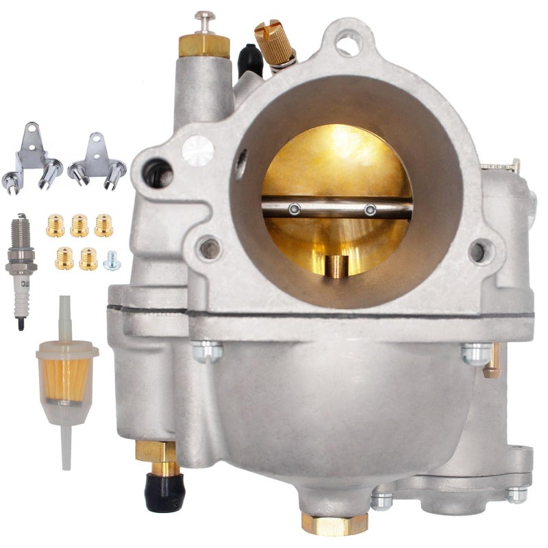 JIK New Super E Carburetor for HD Big Twin & Sportster Shorty Carb Super E 11-0420 with Fuel Filter and Spark Plug - Image 2